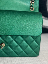Load image into Gallery viewer, Chanel series 25 18S 2018 Spring/Summer Collection Pearly Emerald Green Caviar Champagne GHW Jumbo Timeless Classic Double Flap Bag
