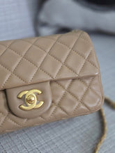 Load image into Gallery viewer, Chanel 22B 2022 Fall/Winter Collection Dark Beige Lambskin Aged GHW Pearl Crush Adjustable Chain Mini Rectangular Flap Bag
