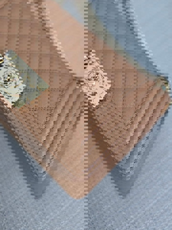 Chanel 21K 2021 Fall/Winter Collection Caramel Brown Caviar shiny champagne GHW Small Le Boy Flap Bag