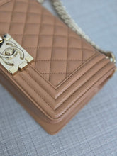 Load image into Gallery viewer, Chanel 21K 2021 Fall/Winter Collection Caramel Brown Caviar shiny champagne GHW Small Le Boy Flap Bag
