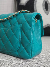 Load image into Gallery viewer, Chanel series 23 17C 2016/2017 Cruise Collection Turquoise Caviar Champagne GHW Classic Mini Rectangular Flap Bag with Edge stitching
