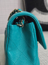 Load image into Gallery viewer, Chanel series 23 17C 2016/2017 Cruise Collection Turquoise Caviar Champagne GHW Classic Mini Rectangular Flap Bag with Edge stitching
