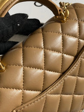 Load image into Gallery viewer, Chanel 22B 2022 Fall/Winter collection Dark Beige Lambskin Top Handle with gold metal plate and antique GHW Mini Rectangular Flap bag
