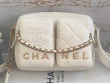 Load image into Gallery viewer, Chanel 22C White Calfskin GHW Small Camera Case Bag with Adjustable Strap
