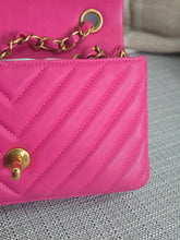 Load image into Gallery viewer, Chanel series 21 Barbie Pink Lambskin Chevron Mini Rectangular Flap Bag with Yellow GHW
