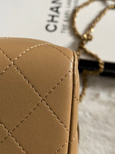 Load image into Gallery viewer, Chanel 22B 2022 Fall/Winter collection Dark Beige Lambskin Top Handle with gold metal plate and antique GHW Mini Rectangular Flap bag
