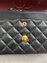 Load image into Gallery viewer, Chanel series 1 (circa 1989-1991) Black Lambskin 24K GHW Small Classic Double Flap Vintage Bag
