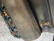 Load image into Gallery viewer, Chanel Turquoise Gold Tweed Classic Medium ML double flap bag from 19A collection Ancient Egypt
