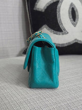 Load image into Gallery viewer, Chanel series 23 17C 2016/2017 Cruise Collection Turquoise Caviar Champagne GHW Classic Mini Rectangular Flap Bag with Edge stitching
