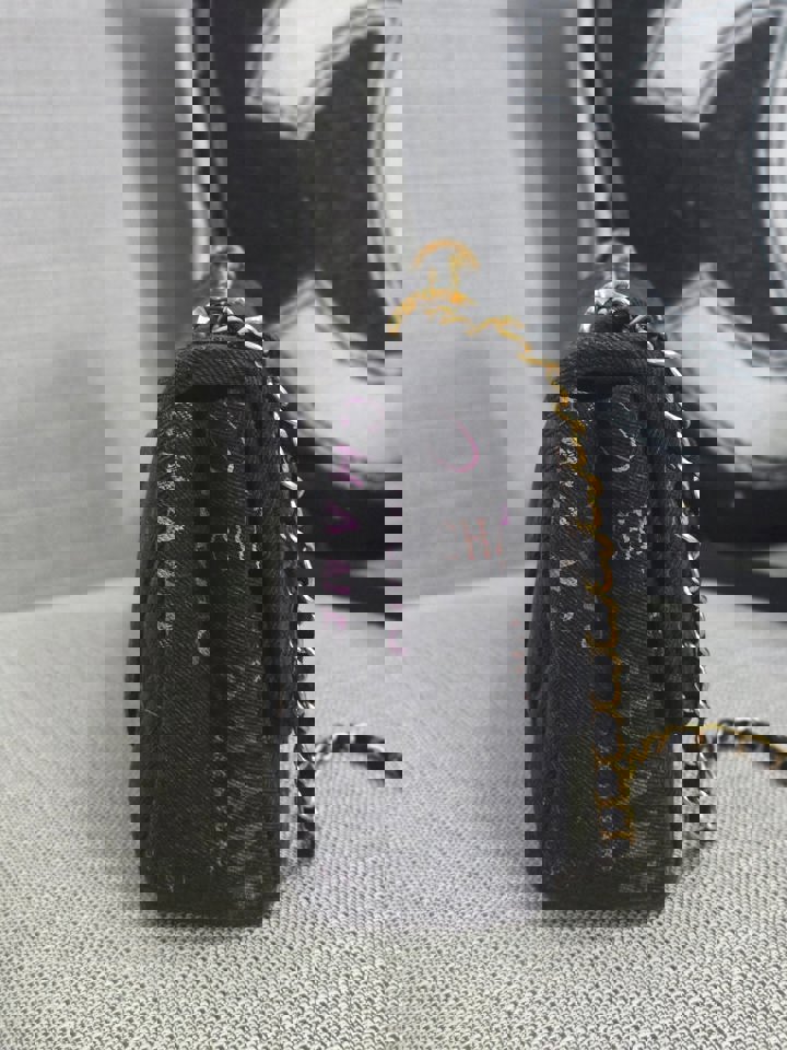 Chanel 22P collection Black Denim Mood Flap Bag with Aged GHW size Medium (25 cms)