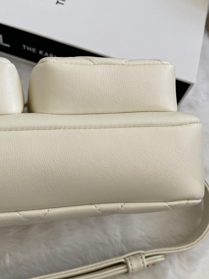 Chanel 22C White Calfskin GHW Small Camera Case Bag with Adjustable Strap