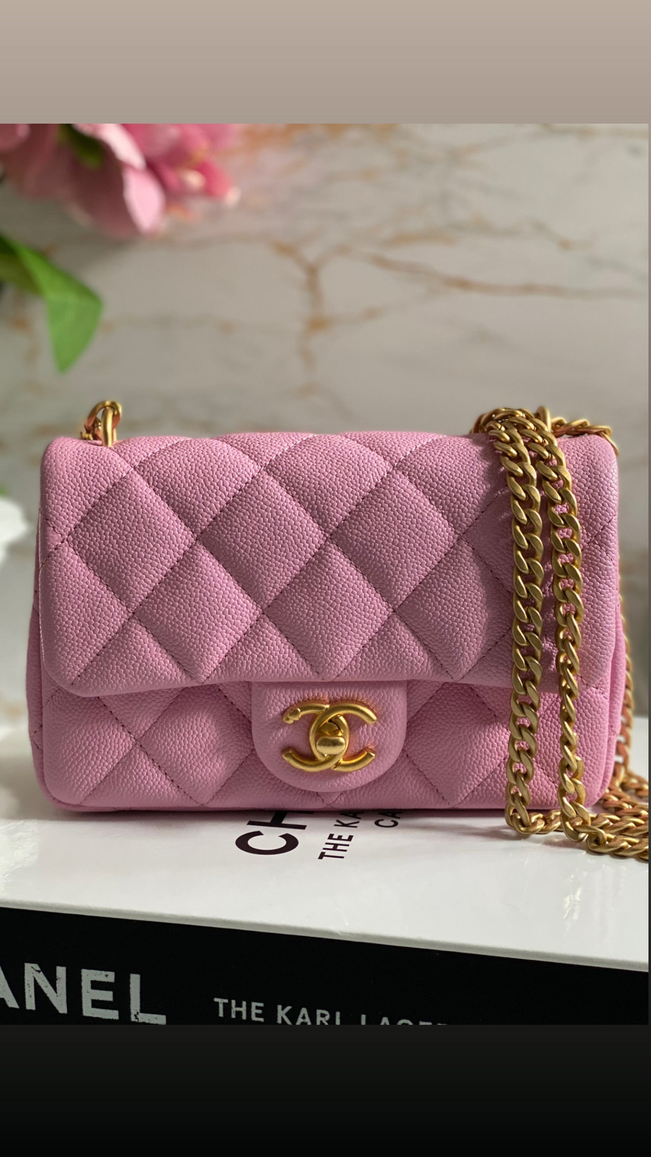 Chanel 23P Pink Caviar Heart Adjustable Mini Rectangular Flap Bag with gold  hardware