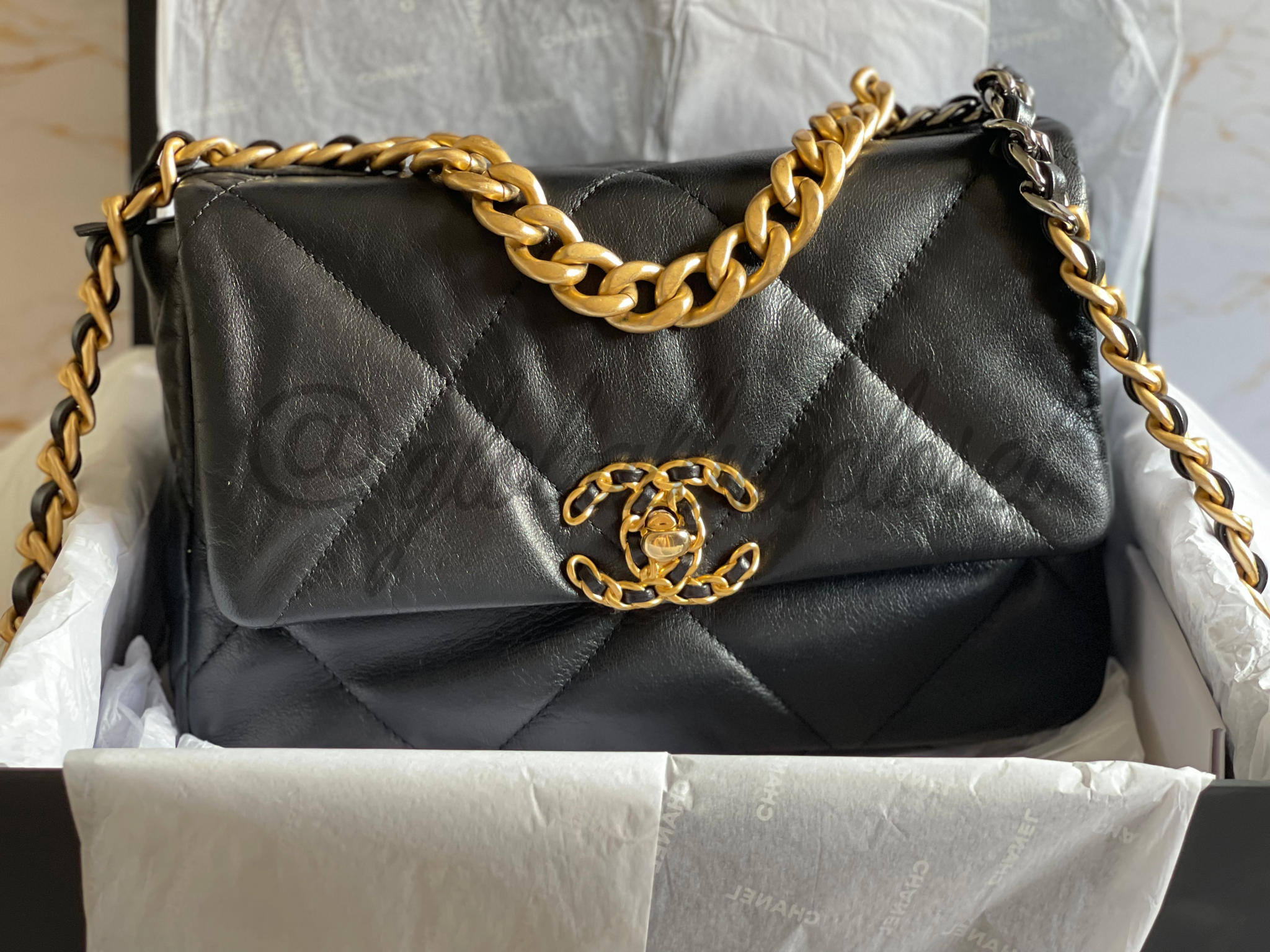 Chanel Black Goatskin Small Chanel 19 Flap Bag  myGemma  Item 126495