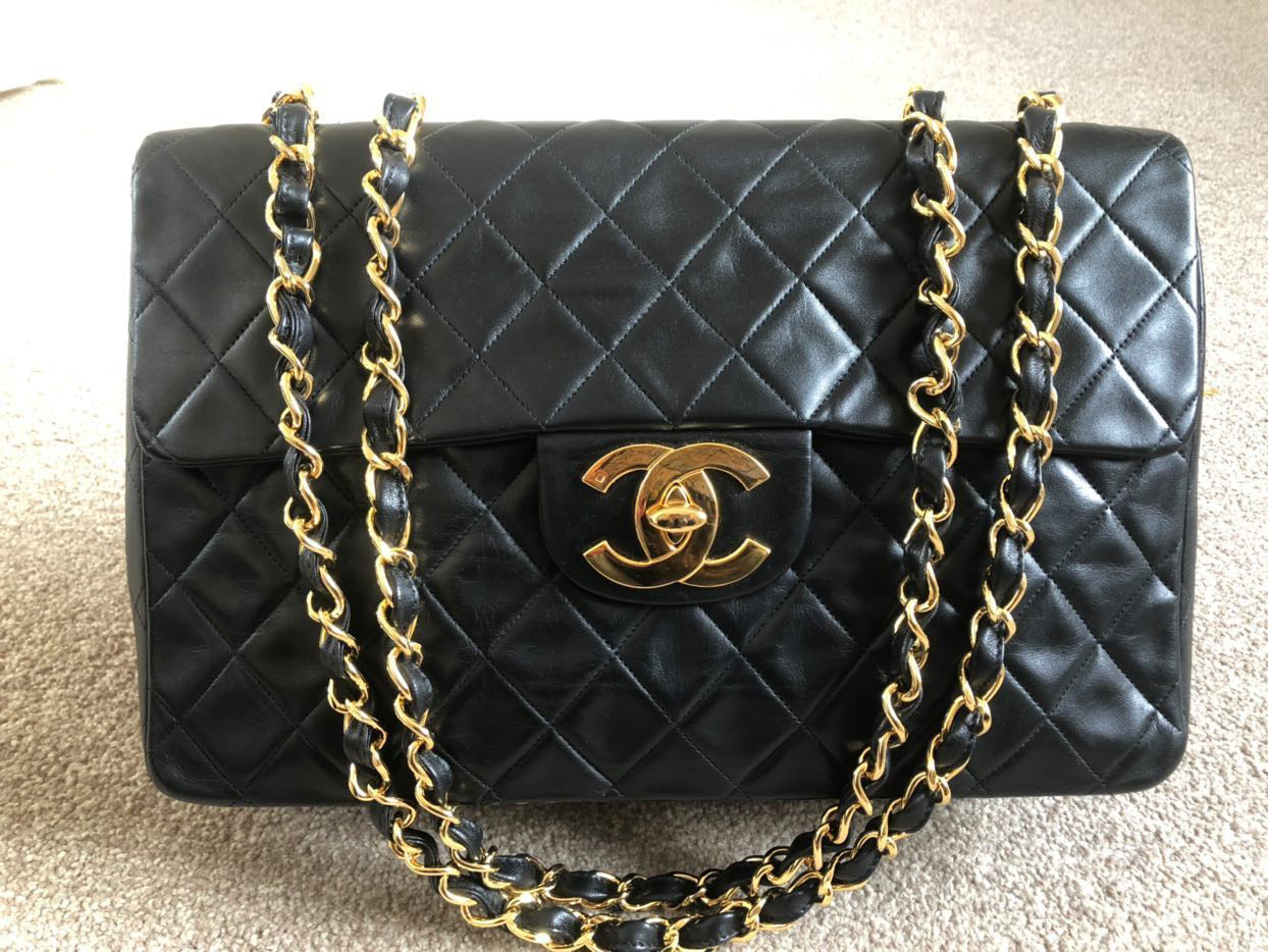 Chanel Maxi Navy Black Python Bag - Vintage Lux
