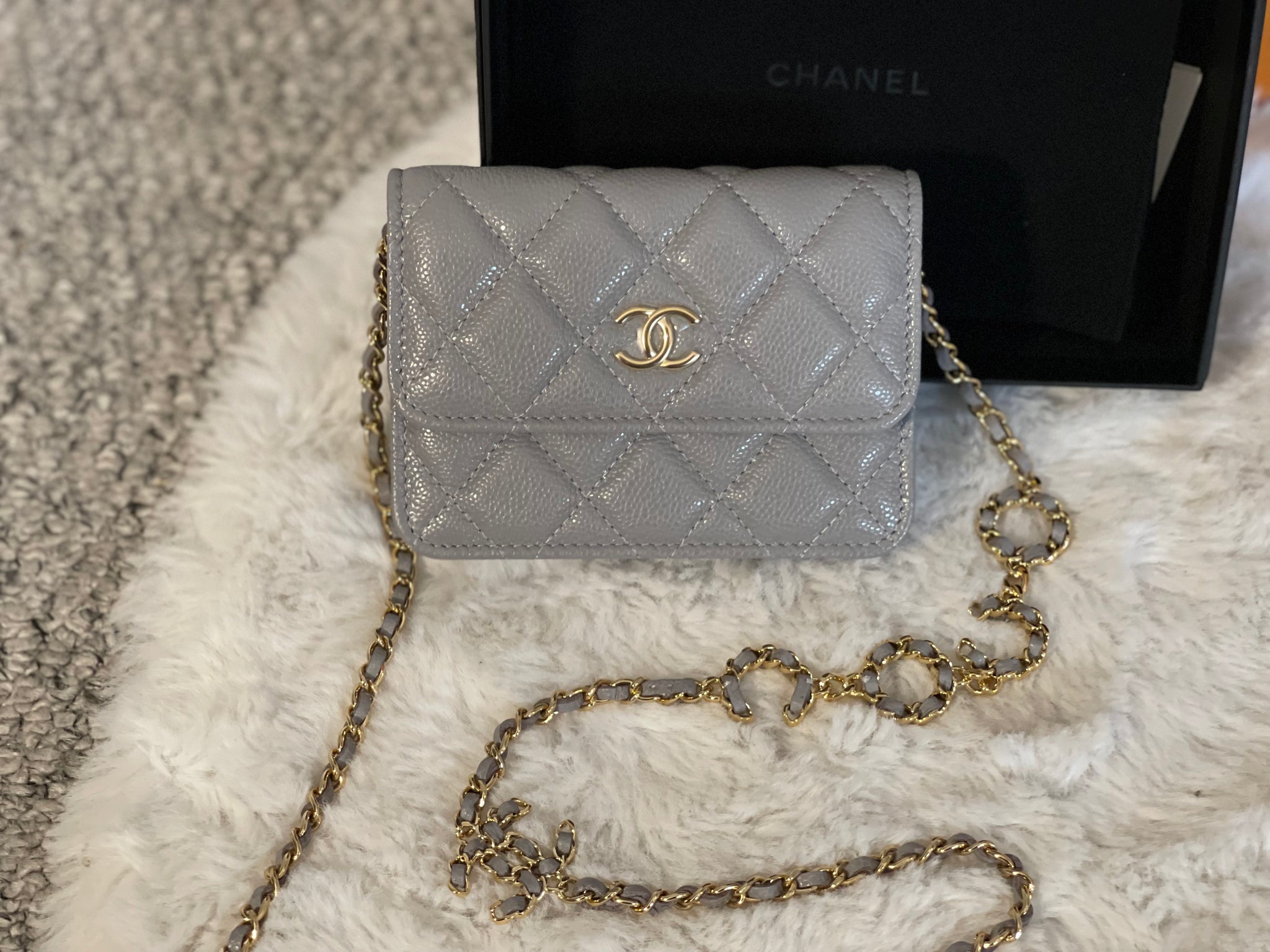 Chanel 21B Grey caviar coco chain o purse Globalluxcloset