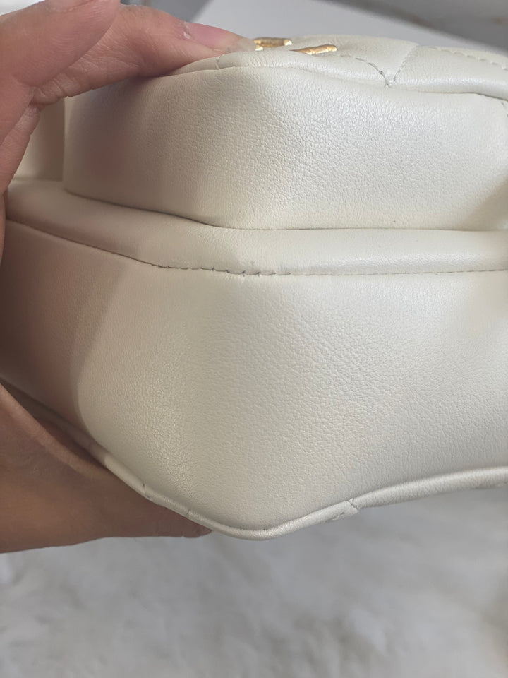 Chanel 22C White Calfskin GHW Small Camera Case Bag with Adjustable Strap
