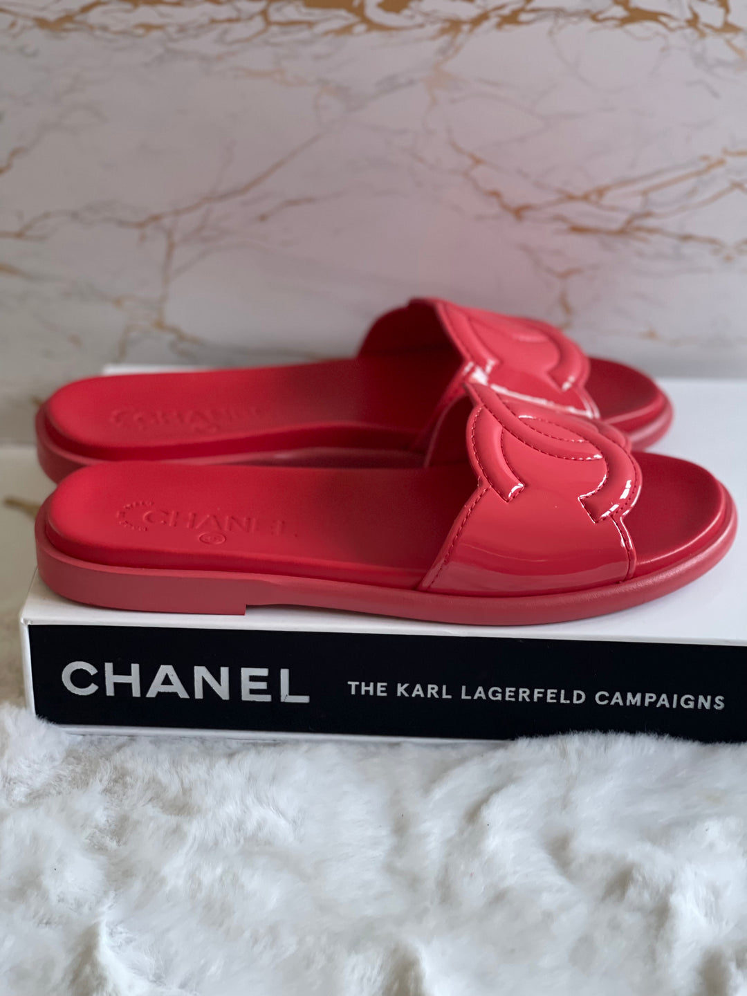 Chanel Red Rubber Sliders Size 38C