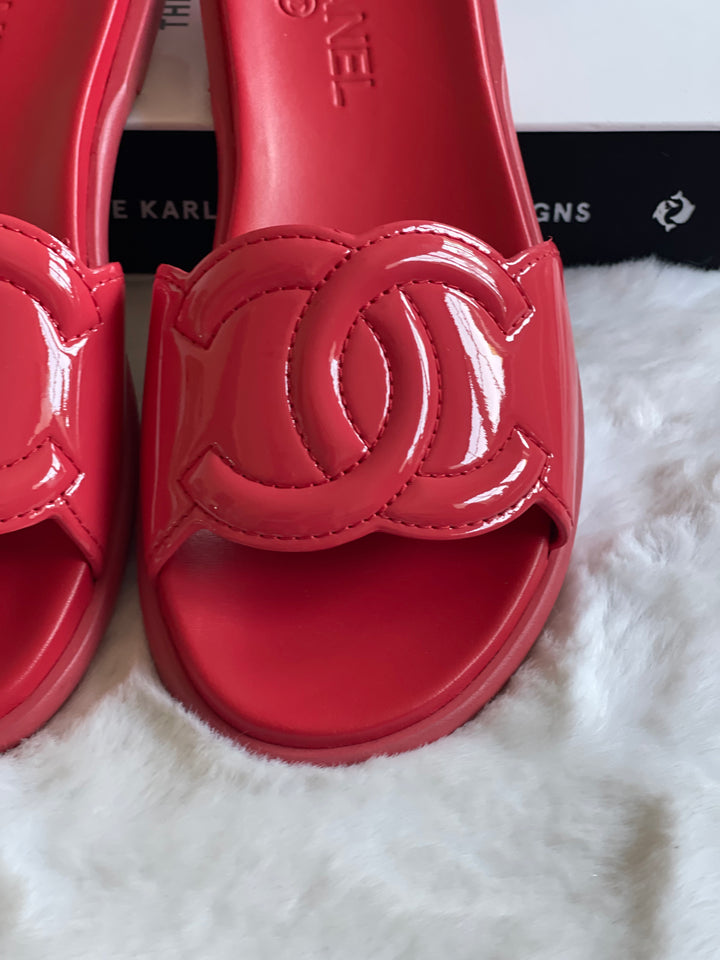 Chanel Red Rubber Sliders Size 38C
