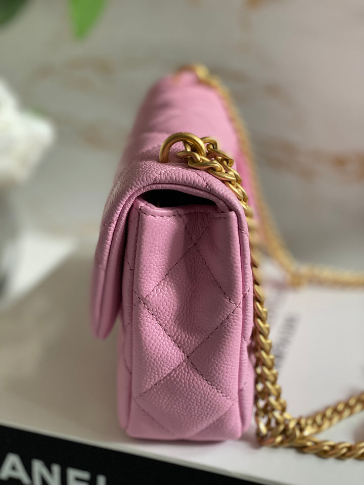 Chanel 23P Pink Caviar Heart Adjustable Mini Rectangular Flap Bag with gold hardware