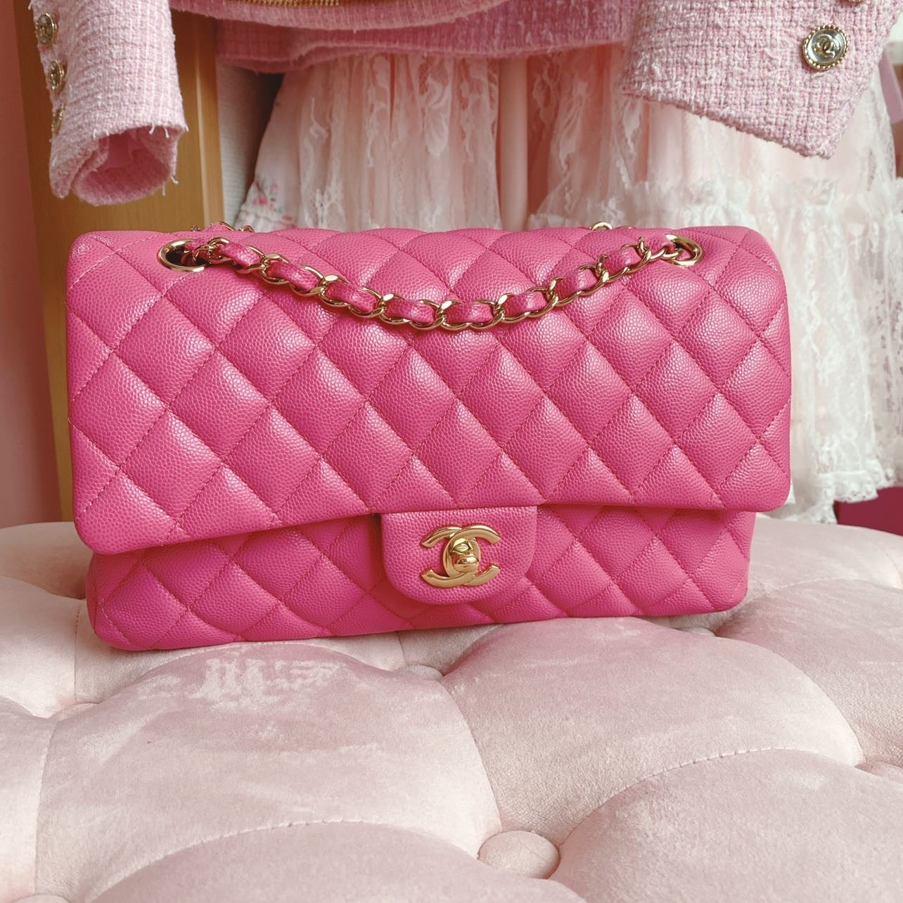Chanel 19C Collection Barbie Pink Caviar LGHW Medium ml Timeless Classic Double Flap Bag