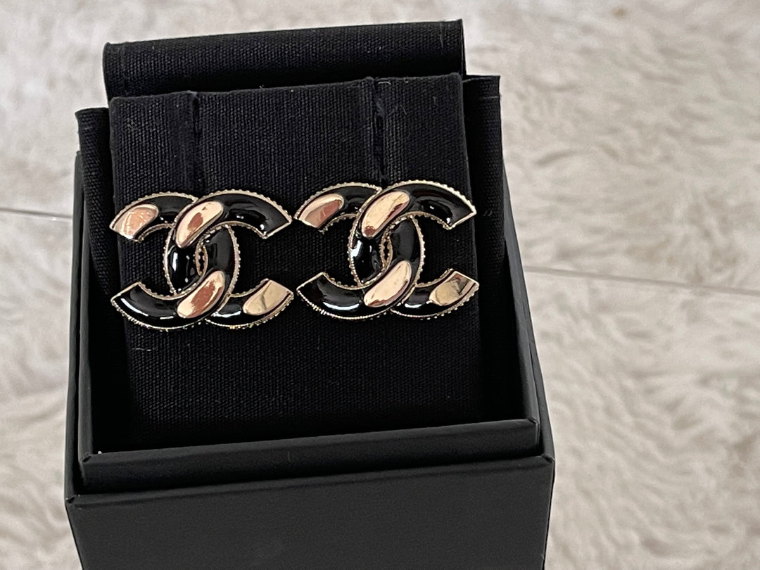 Chanel 21A Gold and Black CC Earrings