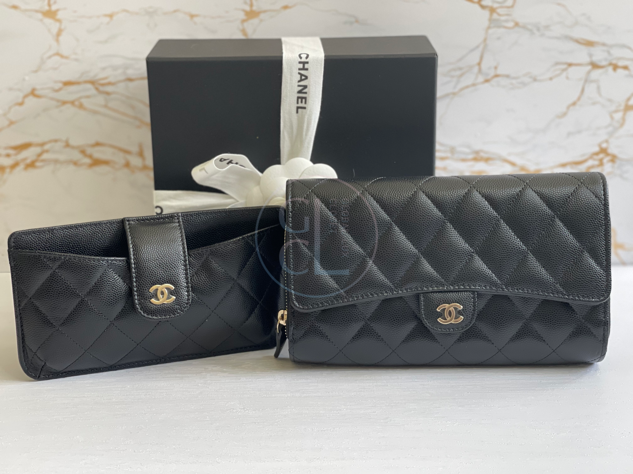 Chanel Wallet With Phone Pouch Clutch With Chain in Black Caviar LGHW