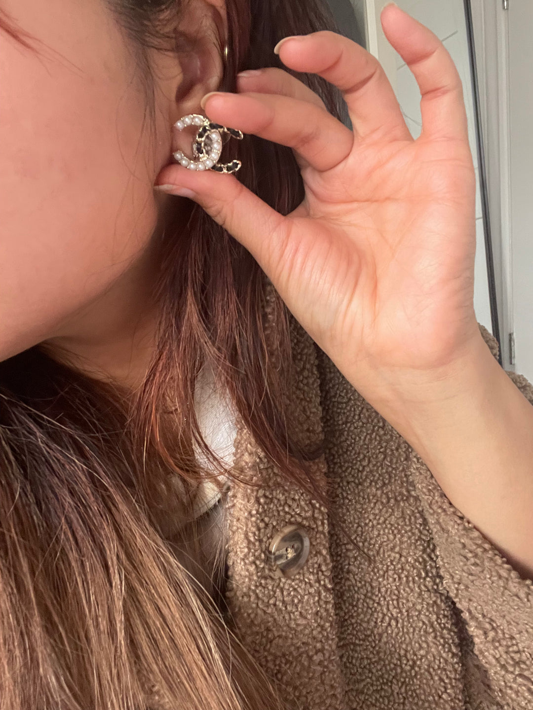 Chanel 22B Pearl and Leather CC Earrings