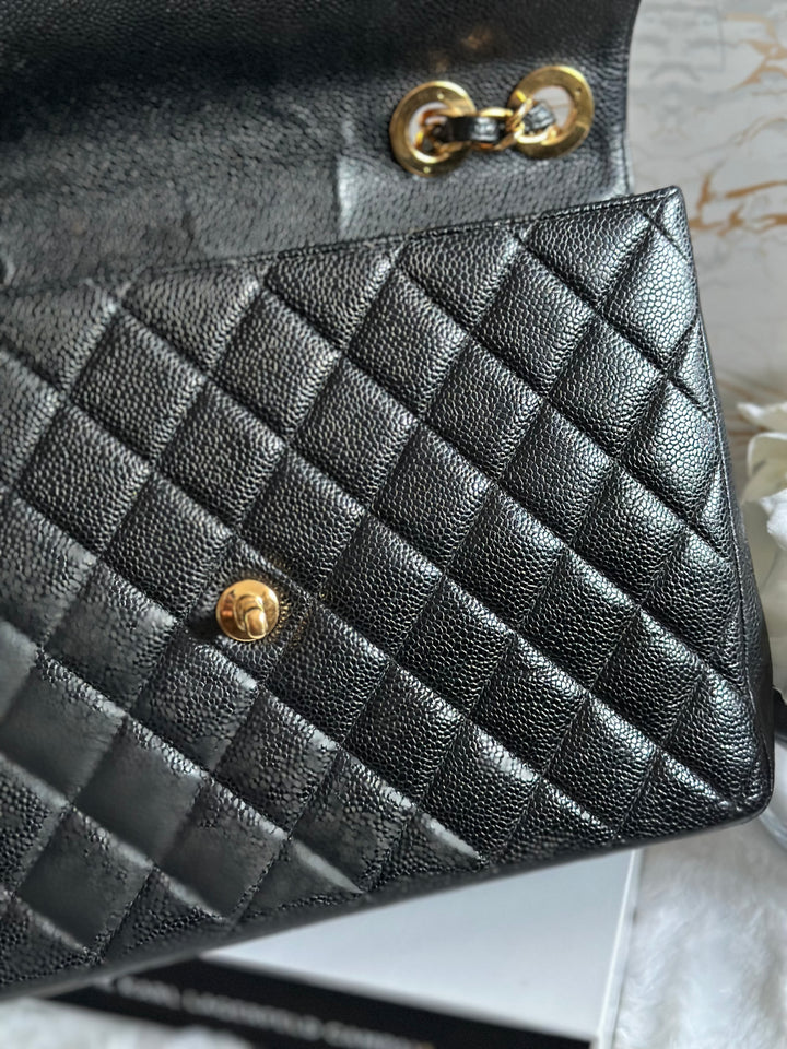 Chanel Series 7 Vintage 24K GHW Black Caviar Jumbo Flap Bag