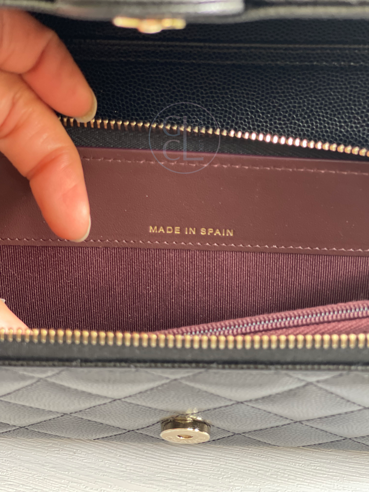 Chanel Wallet with Phone Pouch Clutch with Chain in Black Caviar LGHW