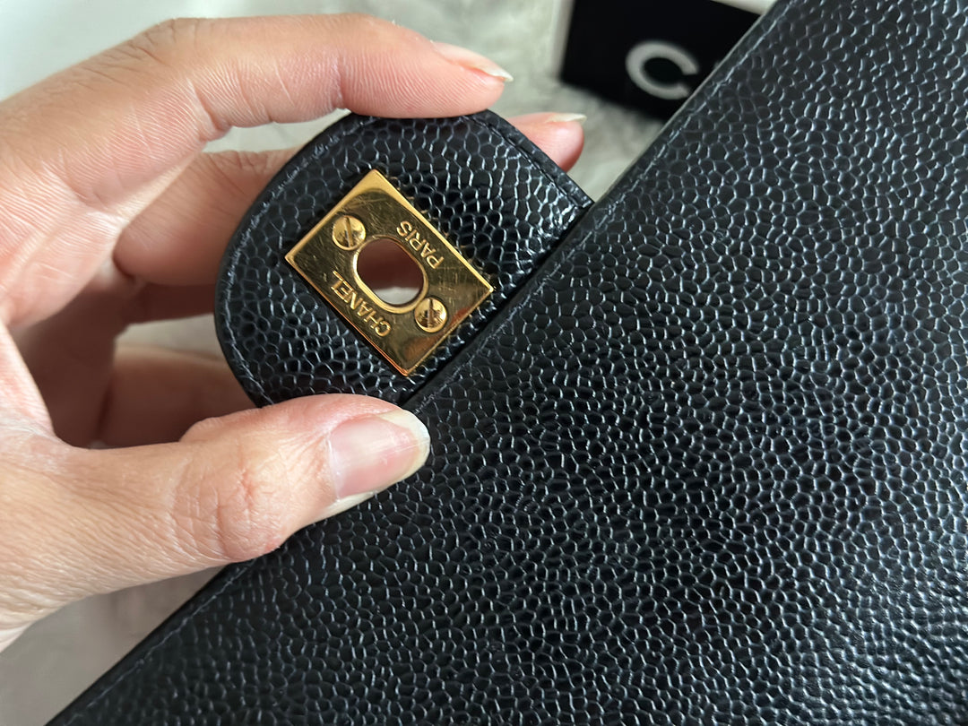 Chanel Series 7 Vintage 24K GHW Black Caviar Jumbo Flap Bag
