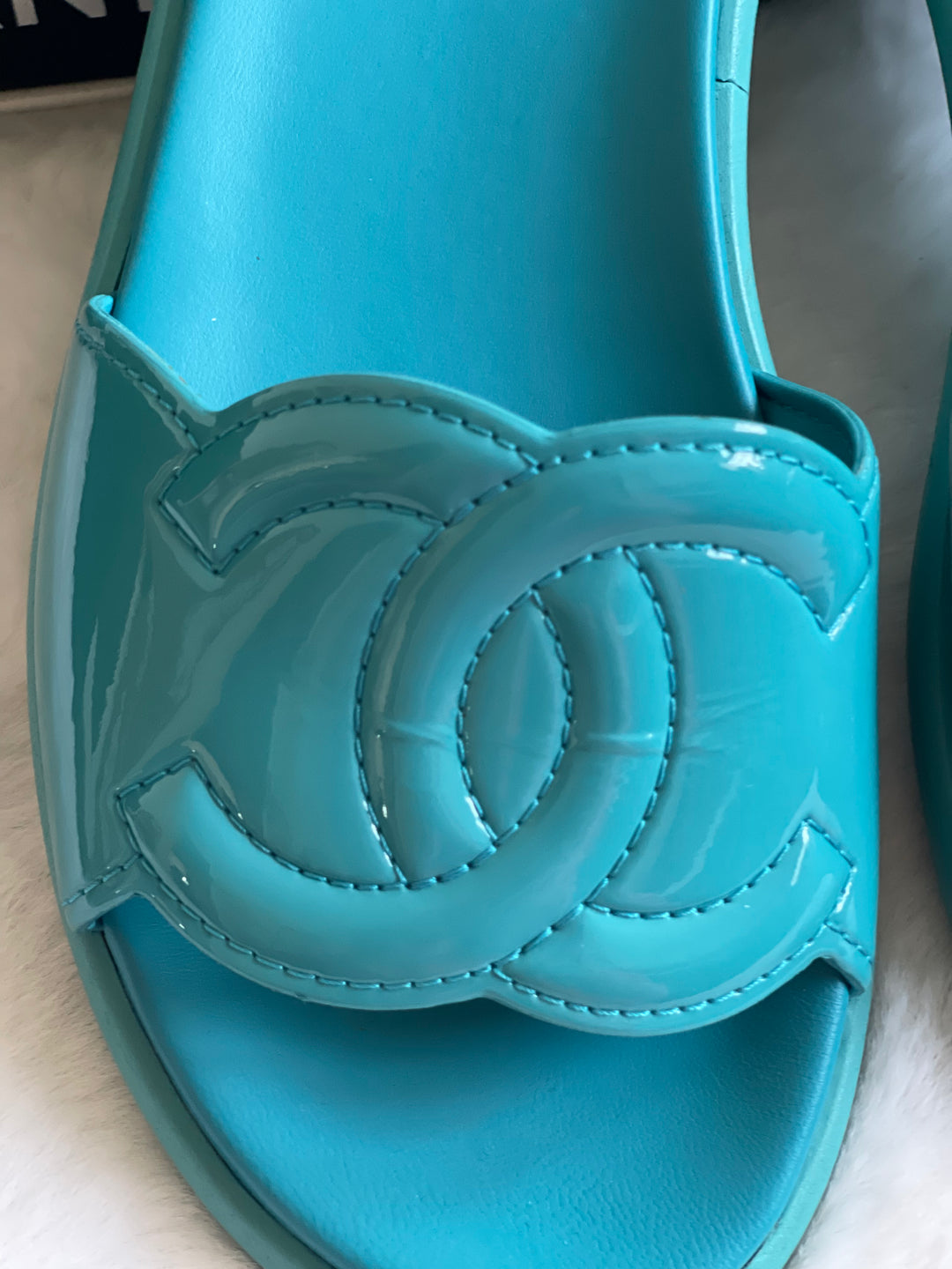 Chanel Turquoise Rubber Sliders Size 38C