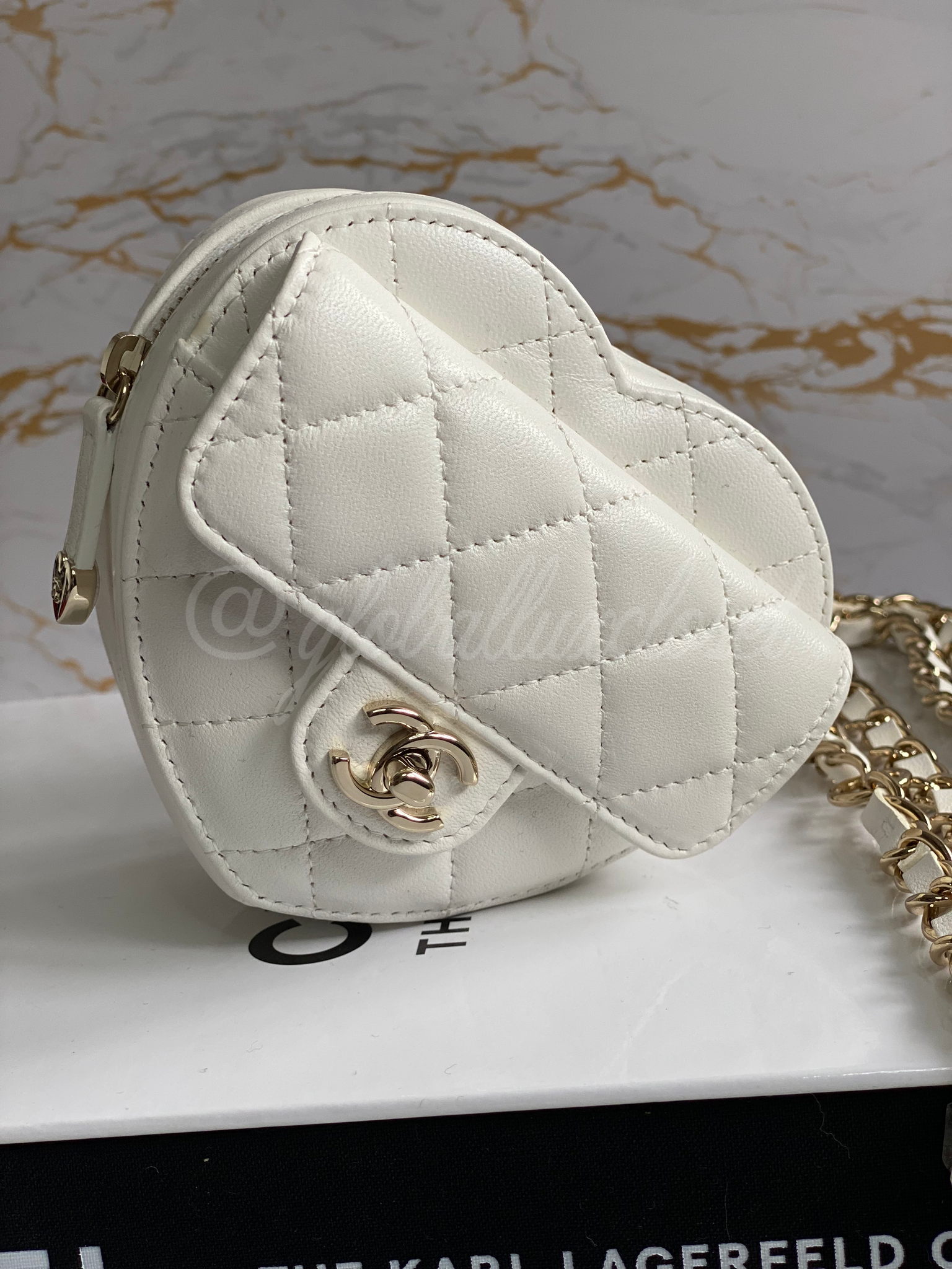 Chanel 22S White Lambskin Large Heart Bag with Champagne Gold Hardware. 