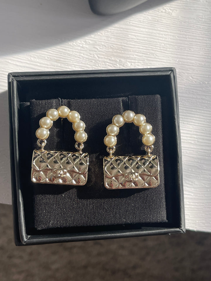 Chanel Handbag Pearl Earrings