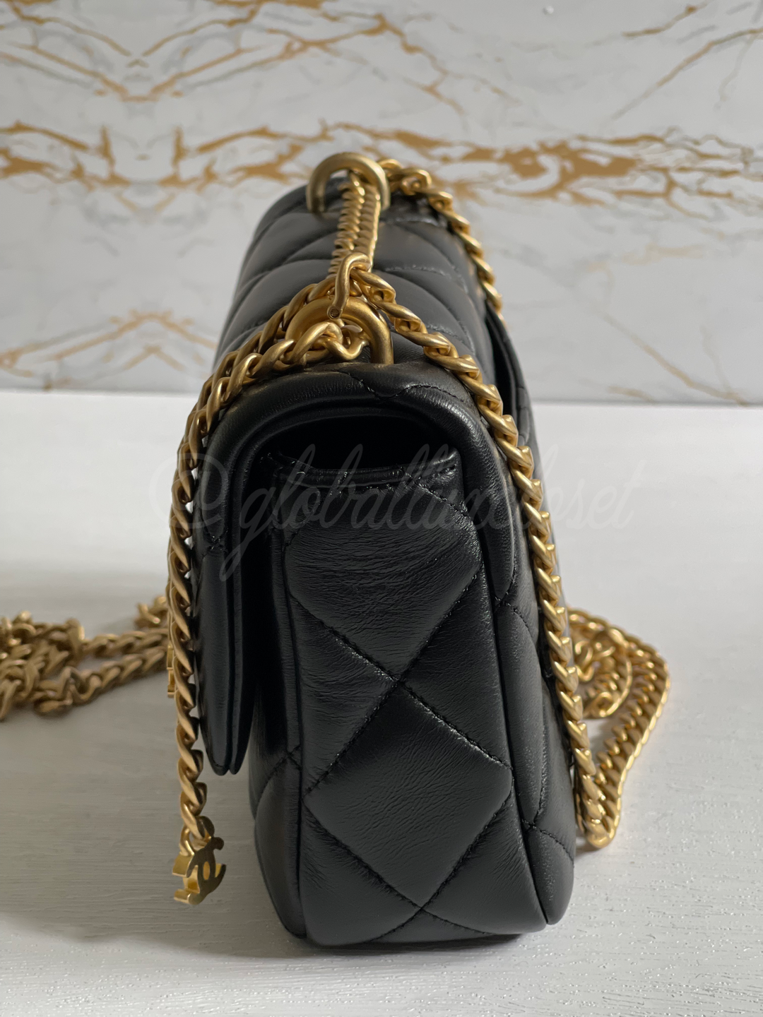 Chanel 22P Black Lambskin GHW Square mini flap bag