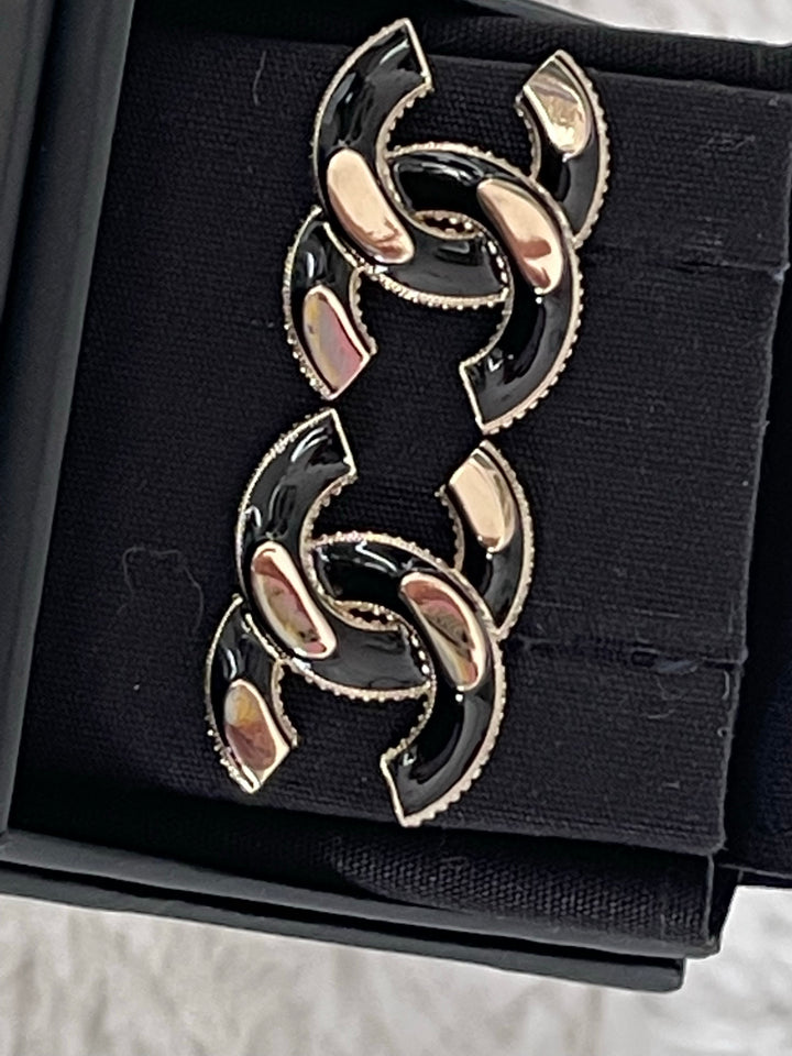 Chanel 21A Gold and Black CC Earrings
