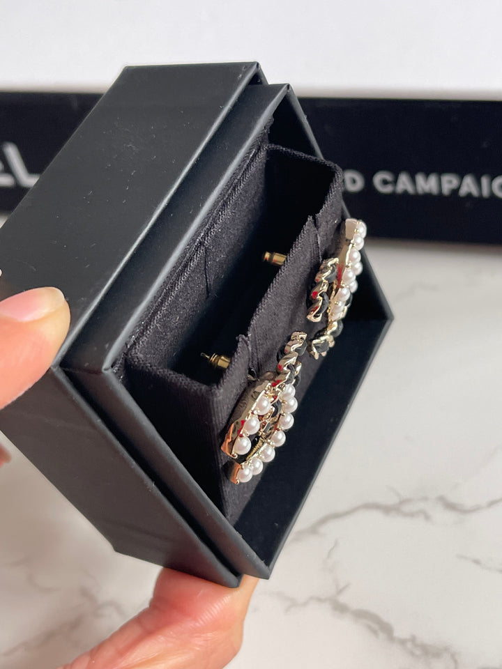 Chanel 22B Pearl and Leather CC Earrings