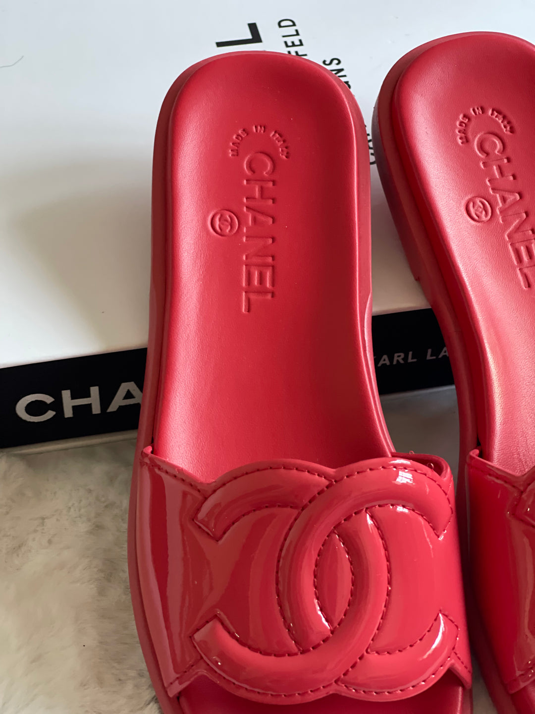 Chanel Red Rubber Sliders Size 38C