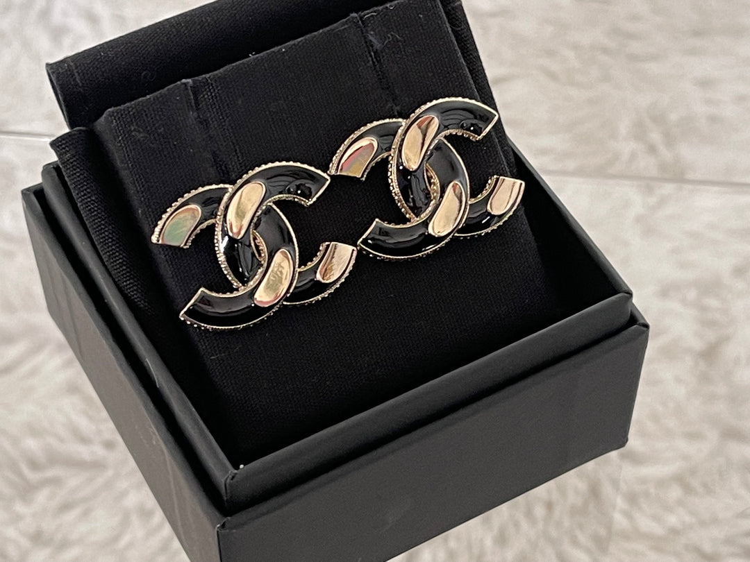 Chanel 21A Gold and Black CC Earrings