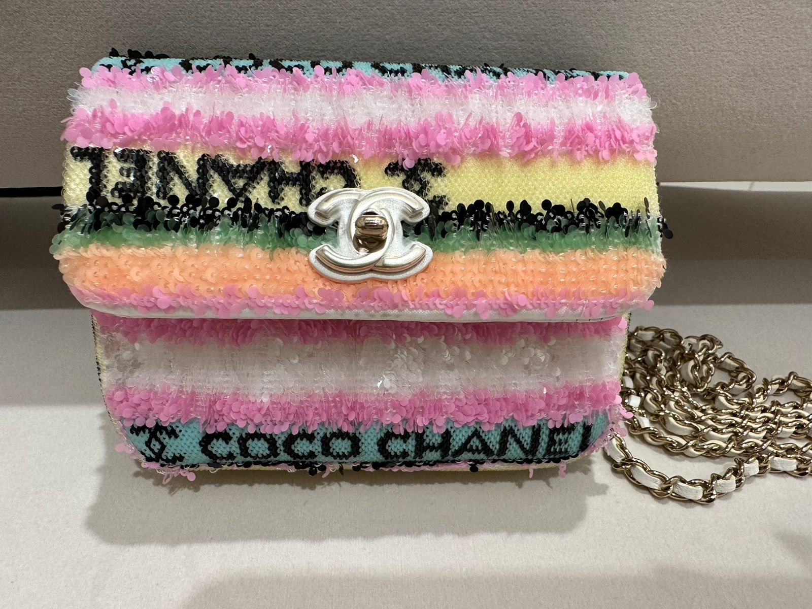Chanel Multicolor Sequin Mini Classic Flap Gold Hardware, 2022
