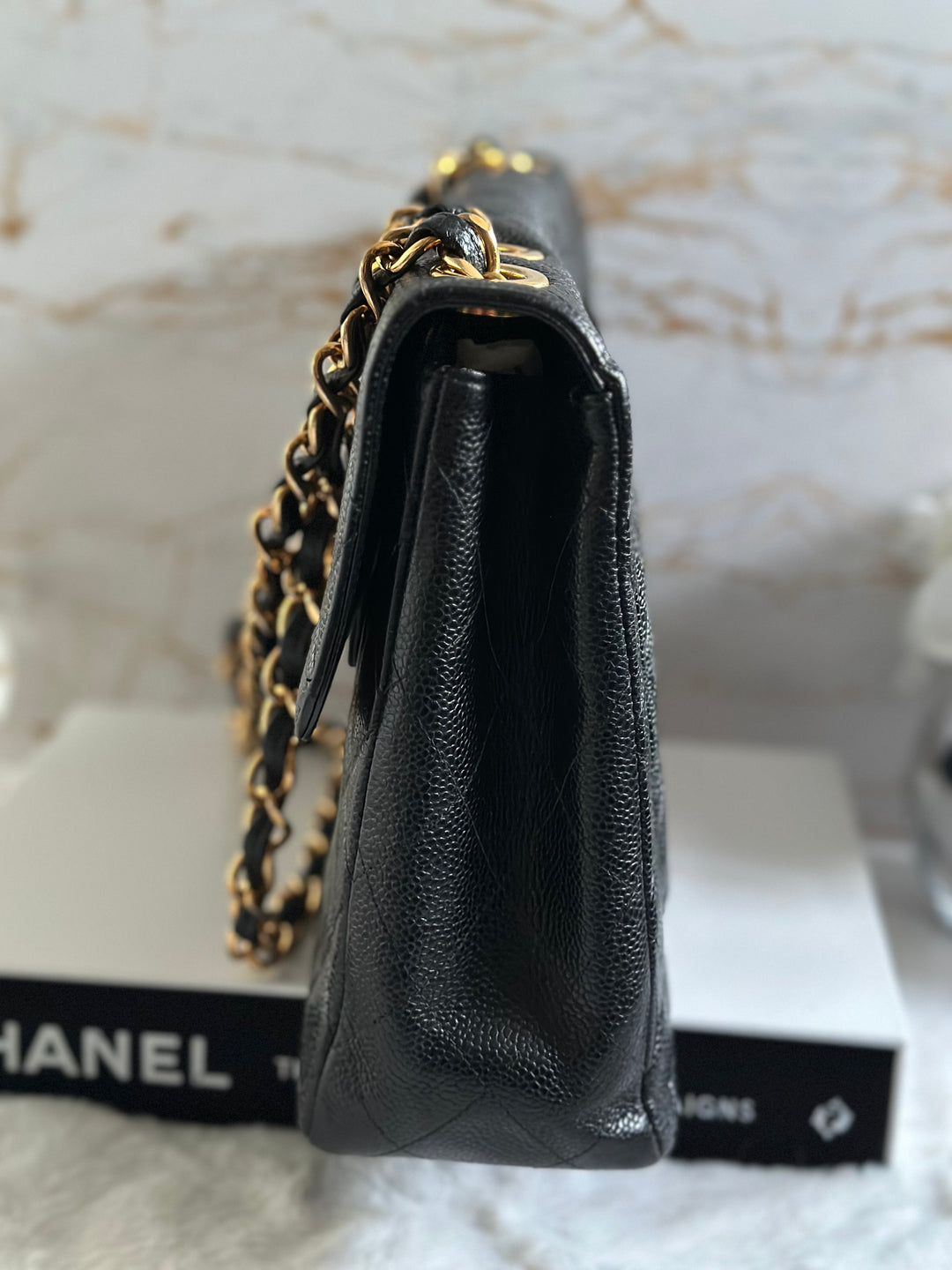 Chanel Series 7 Vintage 24K GHW Black Caviar Jumbo Flap Bag