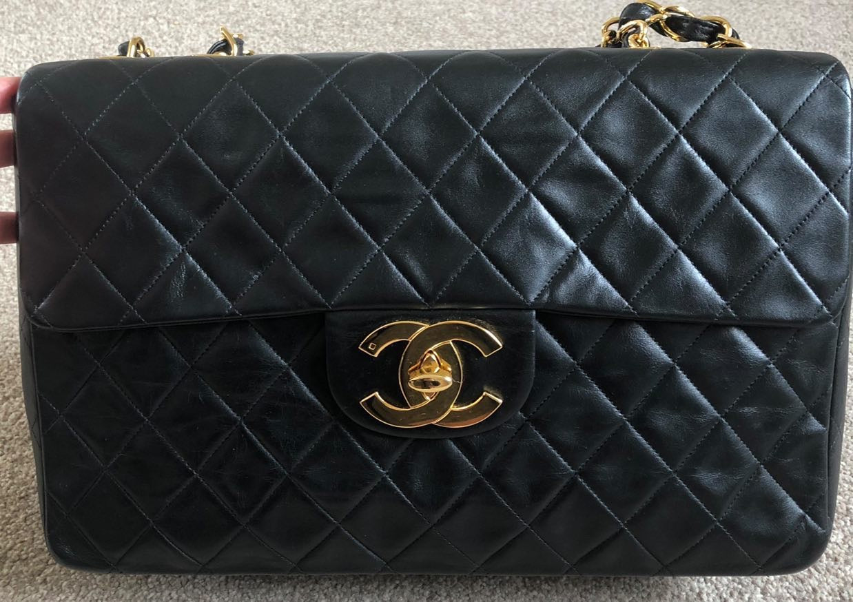 Chanel Maxi Vintage Black Lambskin With 24k Gold Hardware And Oversized CC turn-lock