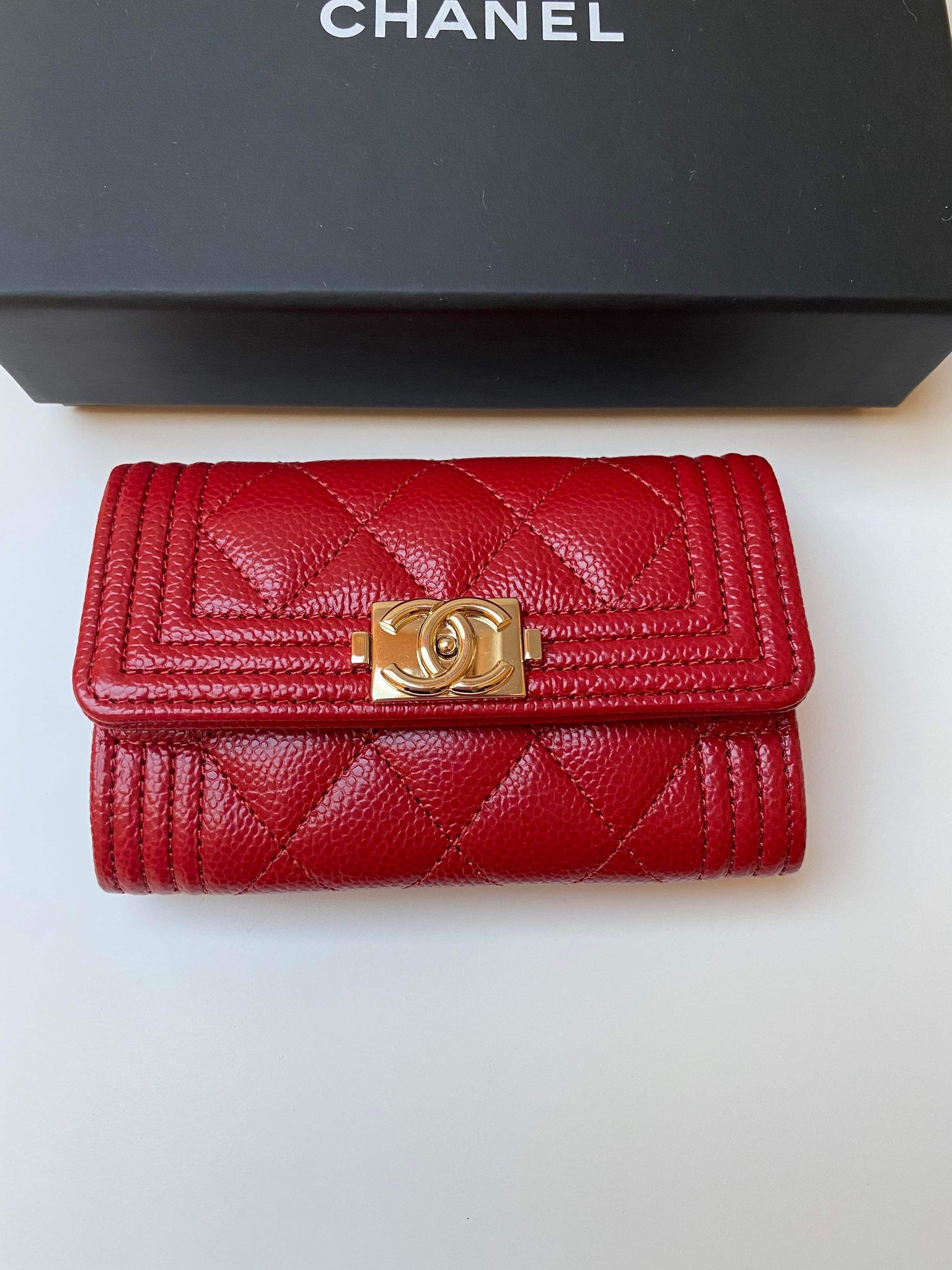 Chanel Fuchsia Quilted Caviar Boy Compact Wallet  modaselle