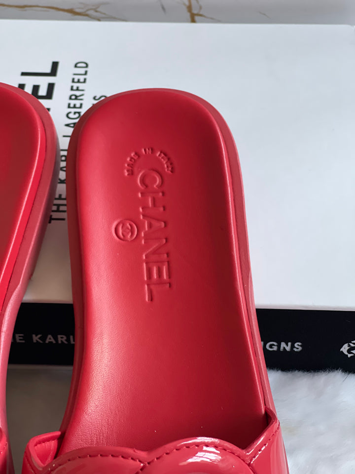 Chanel Red Rubber Sliders Size 38C