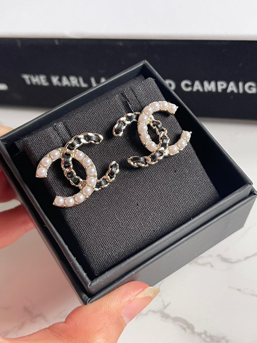 Chanel 22B Pearl and Leather CC Earrings