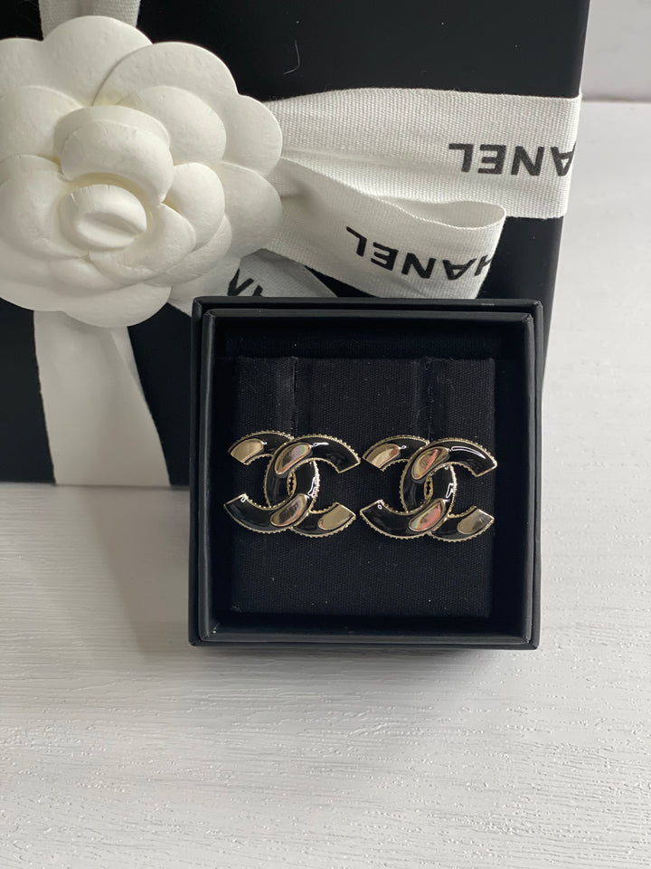Chanel 21A Gold and Black CC Earrings