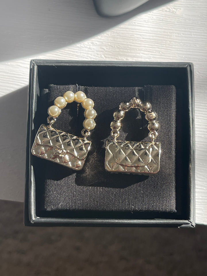 Chanel Handbag Pearl Earrings