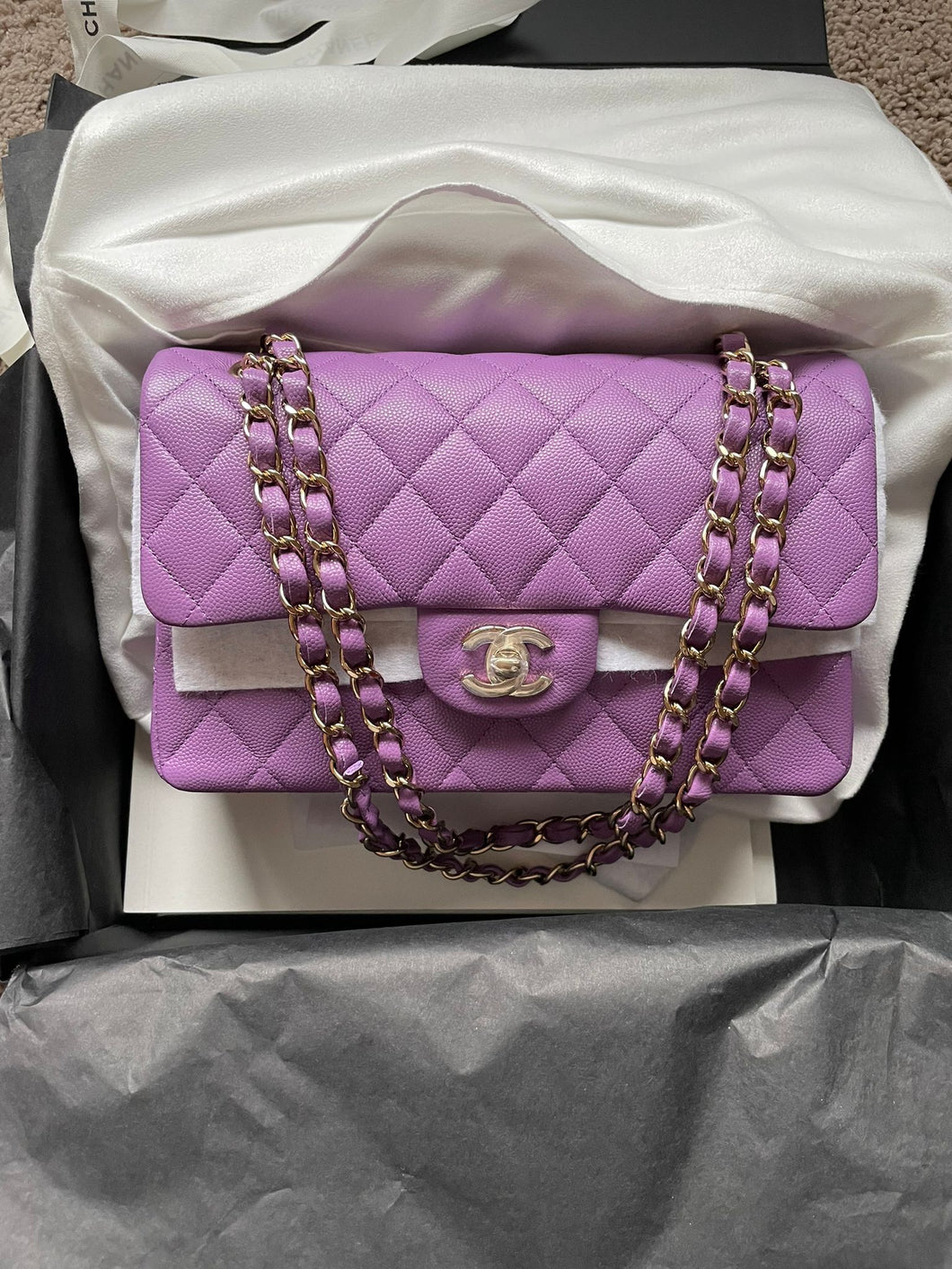 Timeless 21S NC022 Chanel Classic lined Flap Caviar Leather Lilac