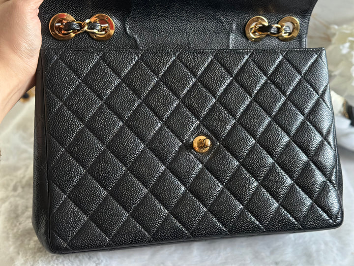 Chanel Series 7 Vintage 24K GHW Black Caviar Jumbo Flap Bag