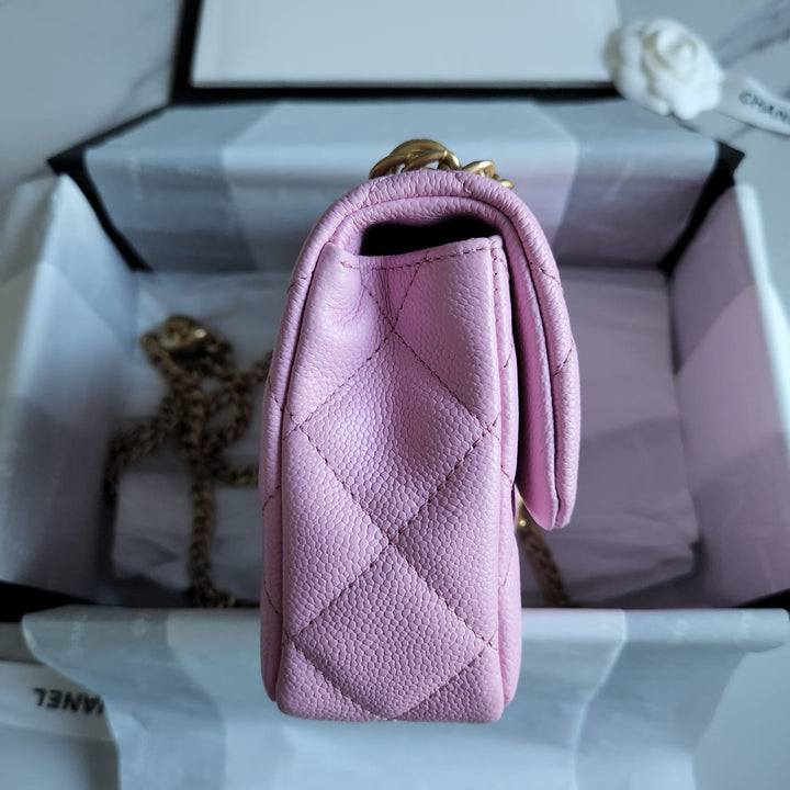 Chanel 23P Pink Caviar Heart Adjustable Mini Rectangular Flap Bag with gold hardware