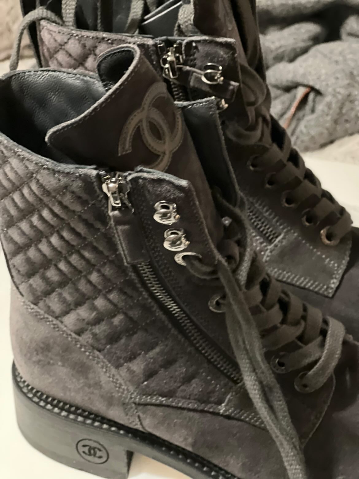 Chanel suede hot sale combat boots